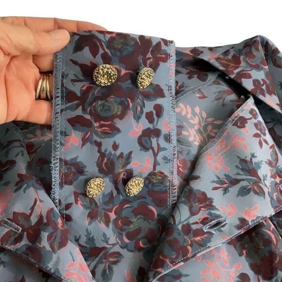 Leslie Fay Dress Jacket Double Breasted Buttons Purple Blue Floral Print Size 18 - Picture 6 of 6